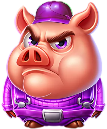 Cerdito con casco morado en Huff N' More Puff